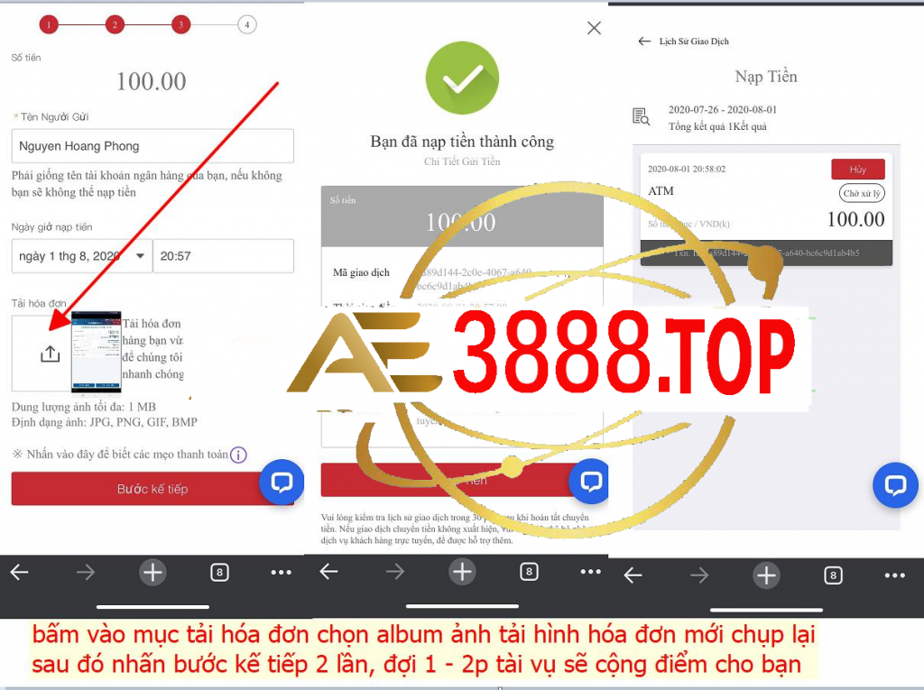 nạp tiền ae3888