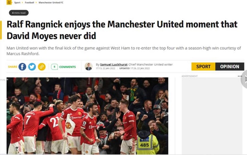 Tờ Manchester Evening News cho rằng MU của Rangnick tái hiện truyền thống ghi bàn cuối trận như thời Sir Alex Ferguson